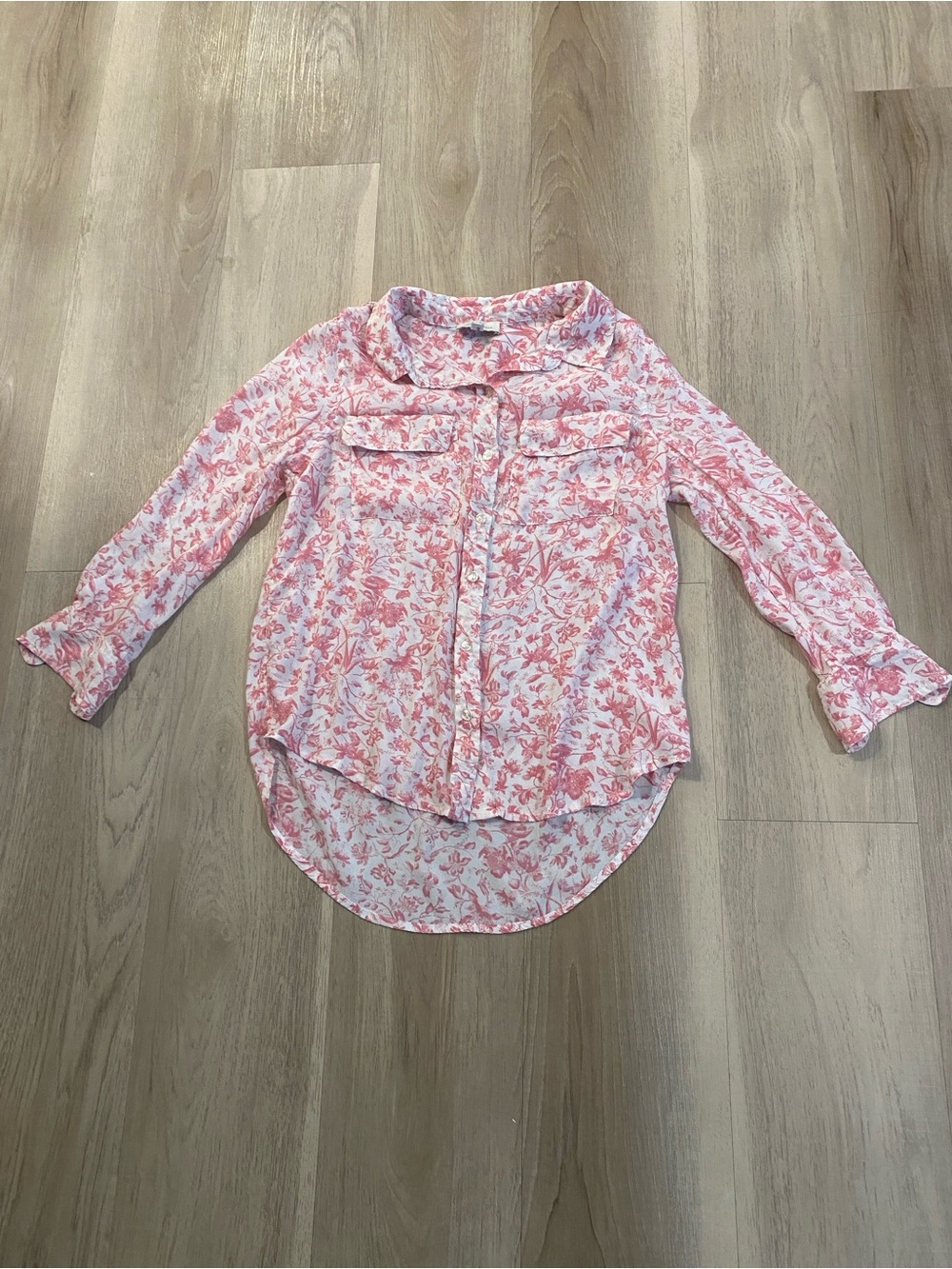 Lucky Brand White Blouse with Pink Floral Print